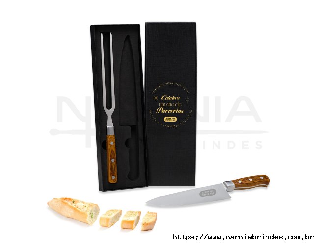 Conj. De Faca E Garfo Premium Em Madeira / Inox - 2 Ps