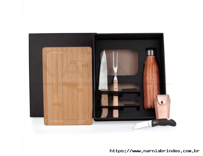 Kit Churrasco Com Garrafa, Canivete E Bainha - 6 P�s