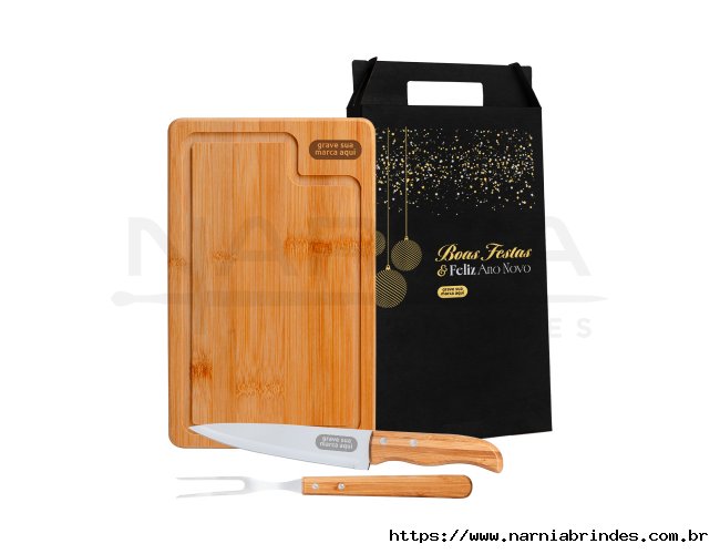 Conj. Para Churrasco Em Bambu / Inox / Madeira - 3 Ps.