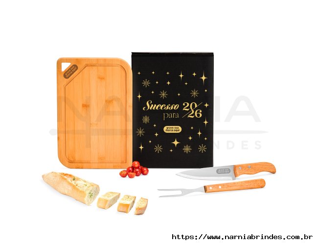 Conj. Para Churrasco Em Bambu / Inox / Madeira - 3 Ps