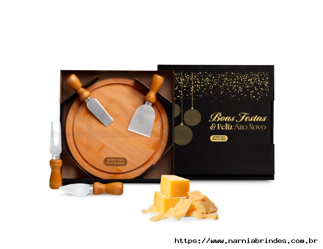 Conj. Para Queijo Em Bambu / Madeira / Inox - 5 Ps